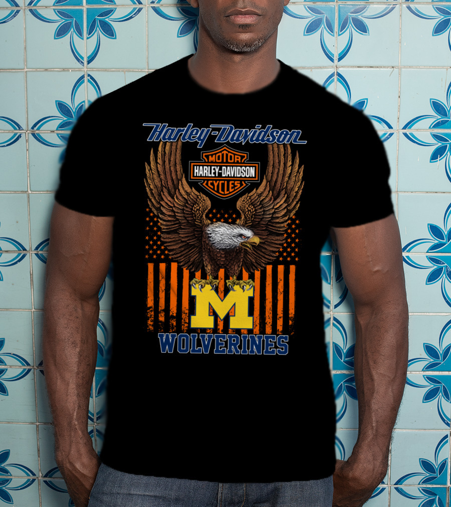 Harley Davidson Motor Cycles Michigan Wolverines Eagle T-Shirt