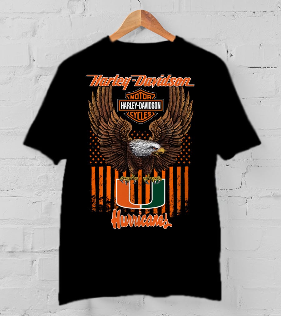 Harley Davidson Miami Hurricanes U Logo With Eagle And Stripes T-Shirt