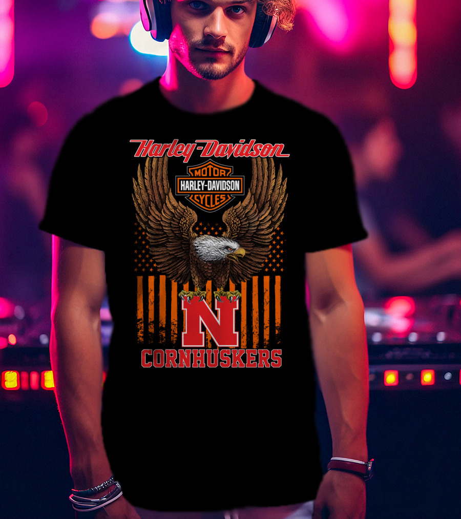 Harley Davidson Motor Cycles Eagle Nebraska Cornhuskers T-Shirt