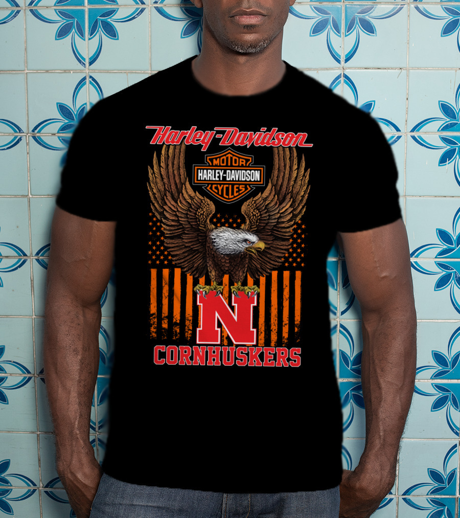 Harley Davidson Motor Cycles Eagle Nebraska Cornhuskers T-Shirt