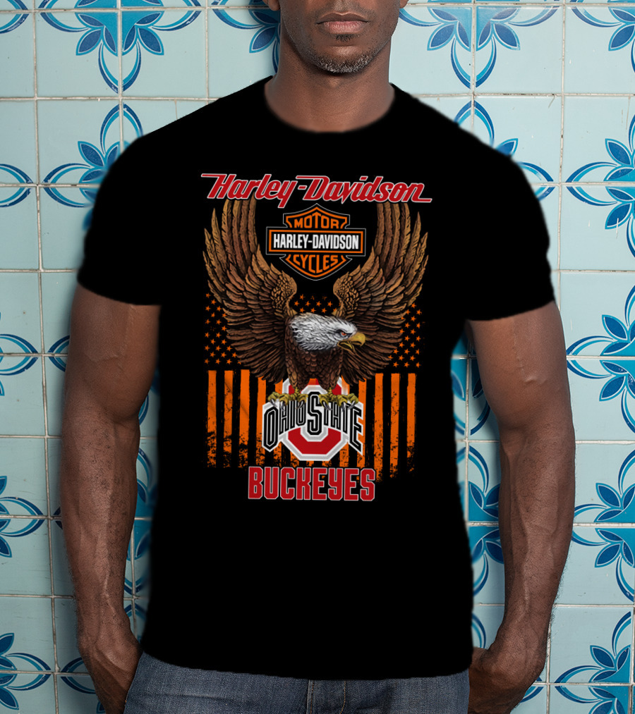 Harley Davidson Motor Cycles Ohio State Buckeyes Eagle T-Shirt