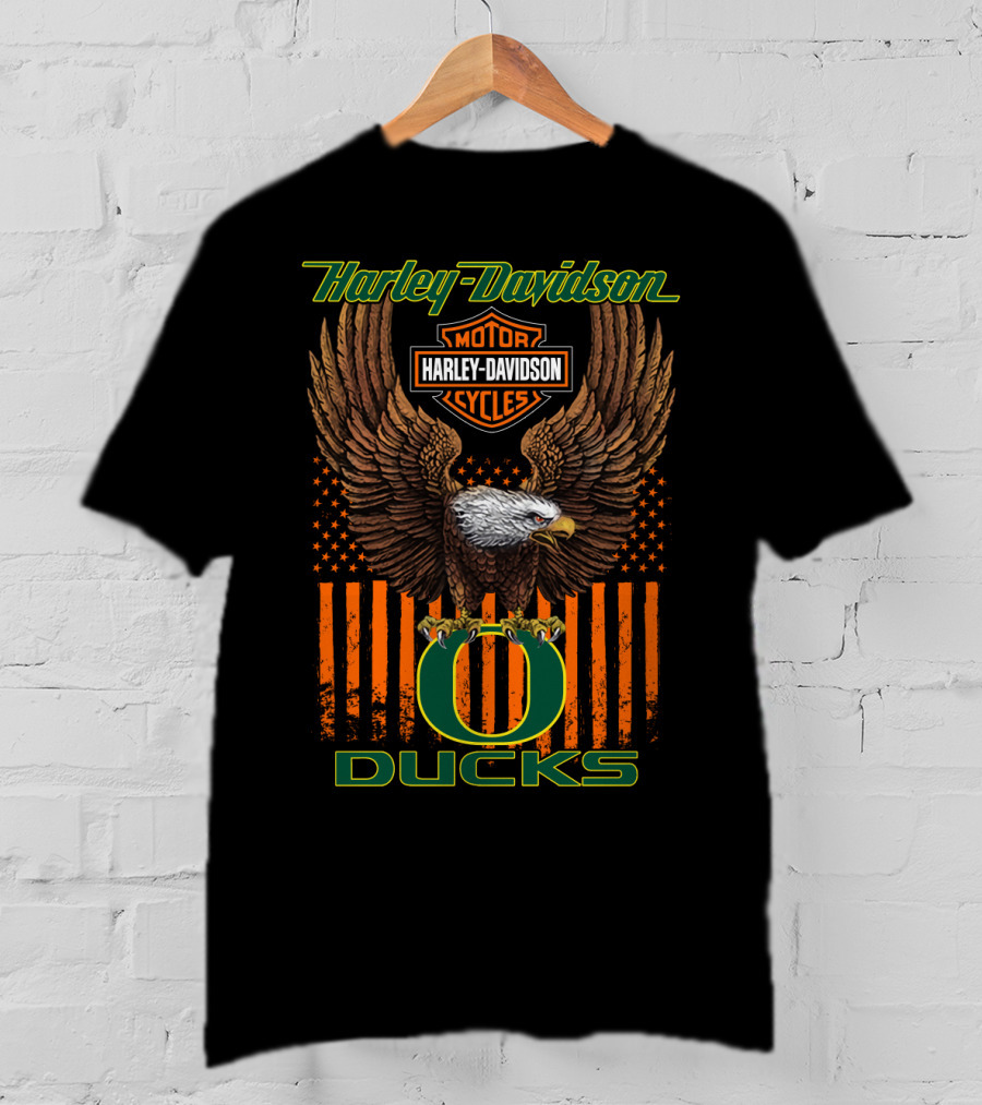 Harley Davidson Motor Cycles Oregon Ducks Eagle Stars And Stripes T-Shirt