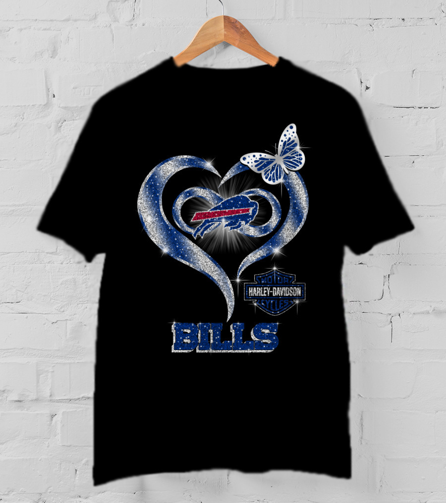 Buffalo Bills Harley Davidson Heart Butterfly T-Shirt