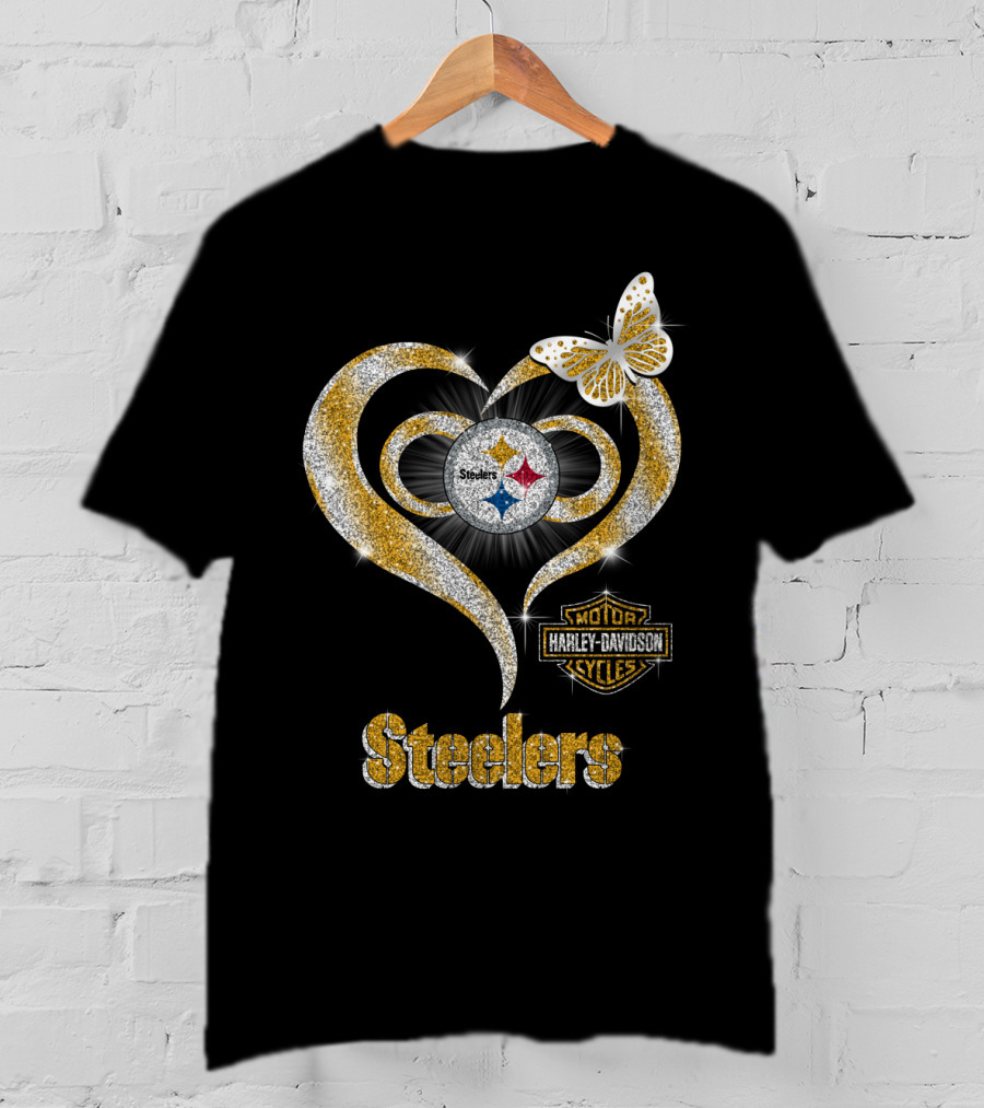 Steelers Heart Harley Davidson Butterfly T-Shirt