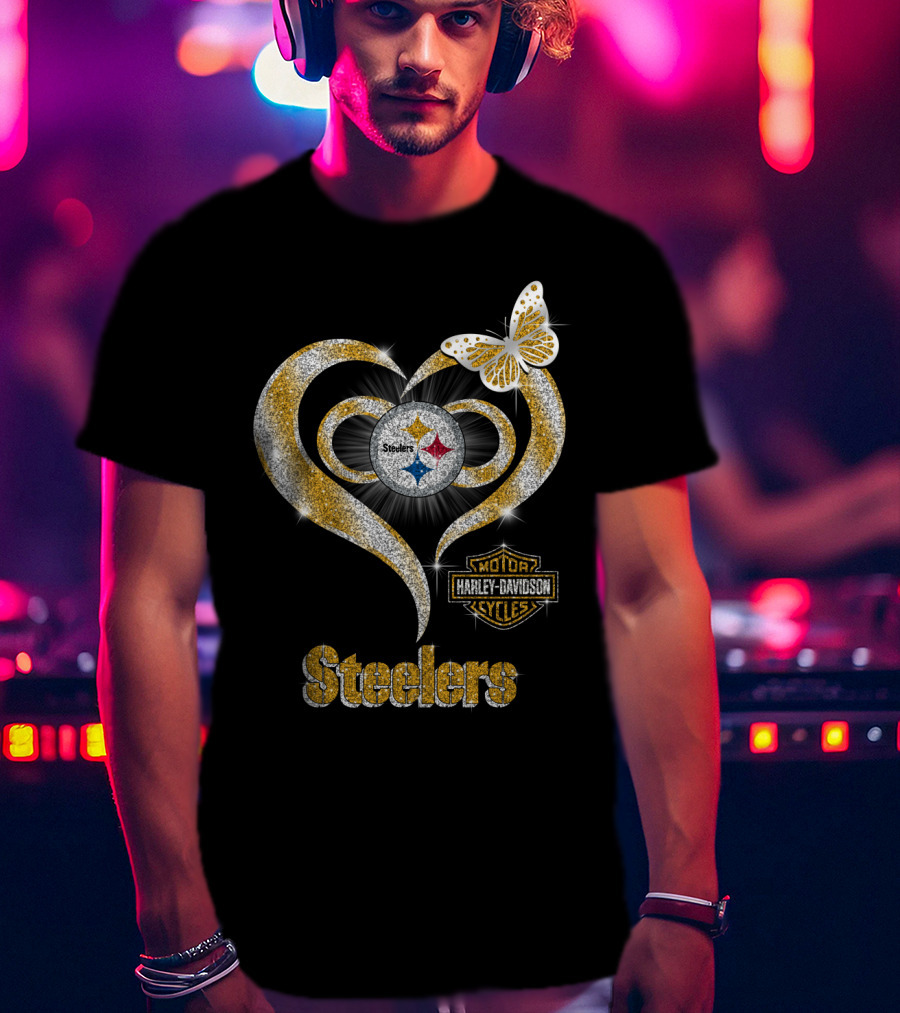 Steelers Heart Harley Davidson Butterfly T-Shirt