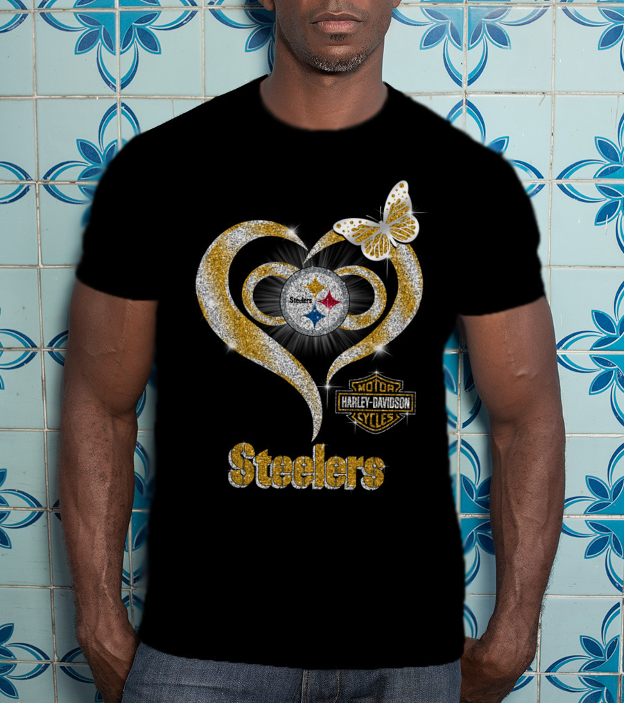 Steelers Heart Harley Davidson Butterfly T-Shirt
