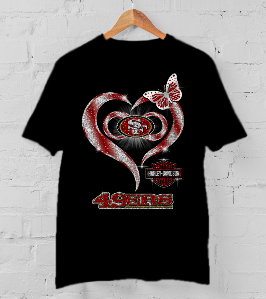 San Francisco 49ers Harley Davidson Heart Butterfly T-Shirt