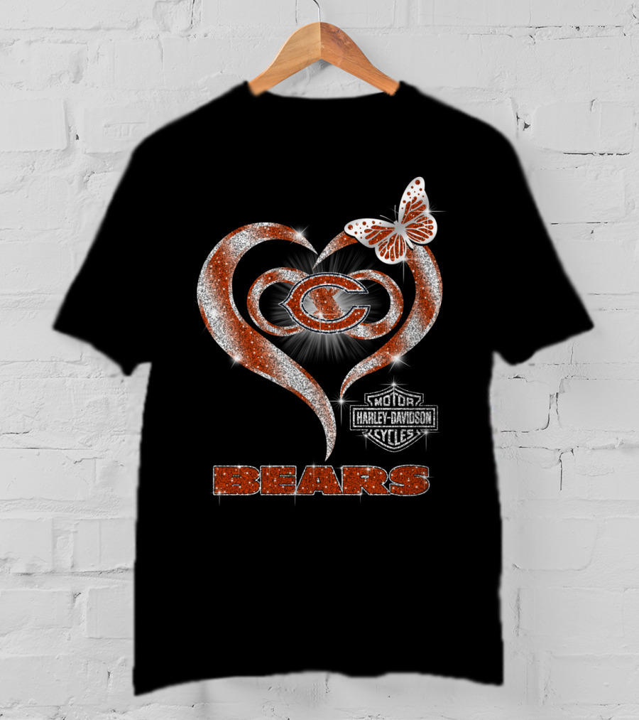 Hlh01 Chicago Bears Heart Butterfly Harley Davidson Cycles T-Shirt