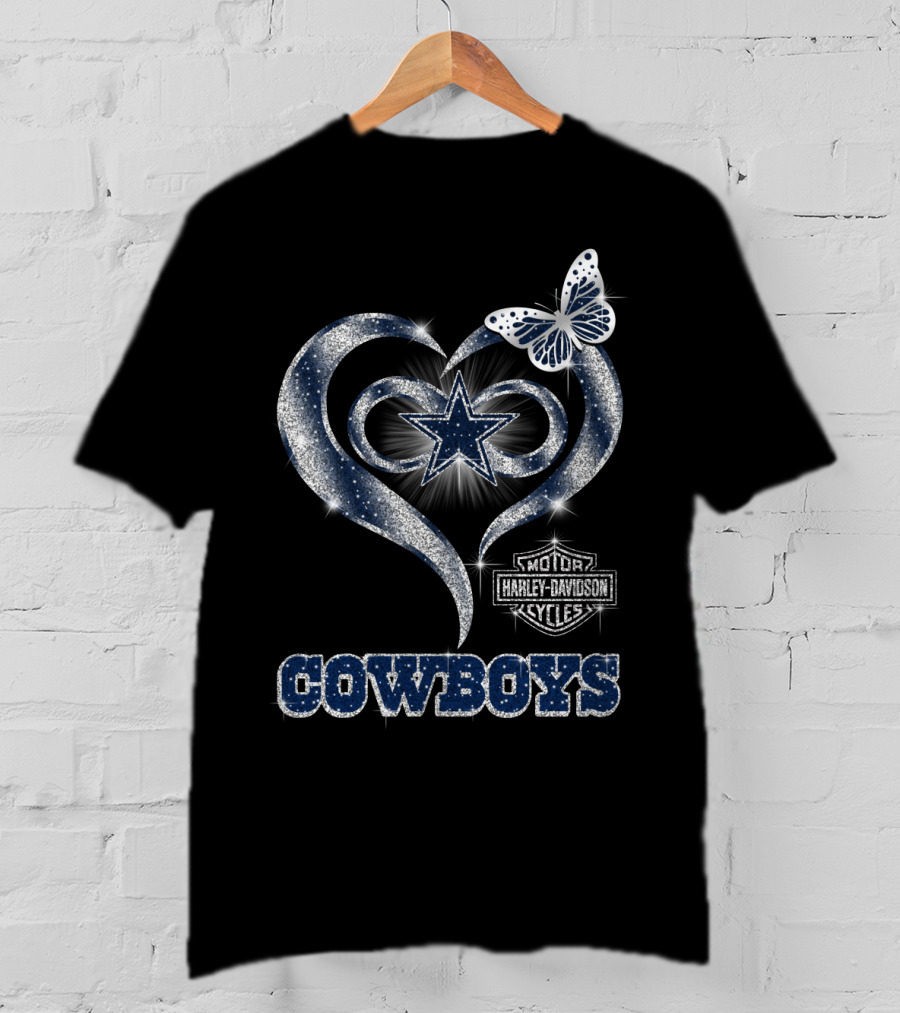 Star Heart Dallas Cowboys Harley Davidson Butterfly T-Shirt