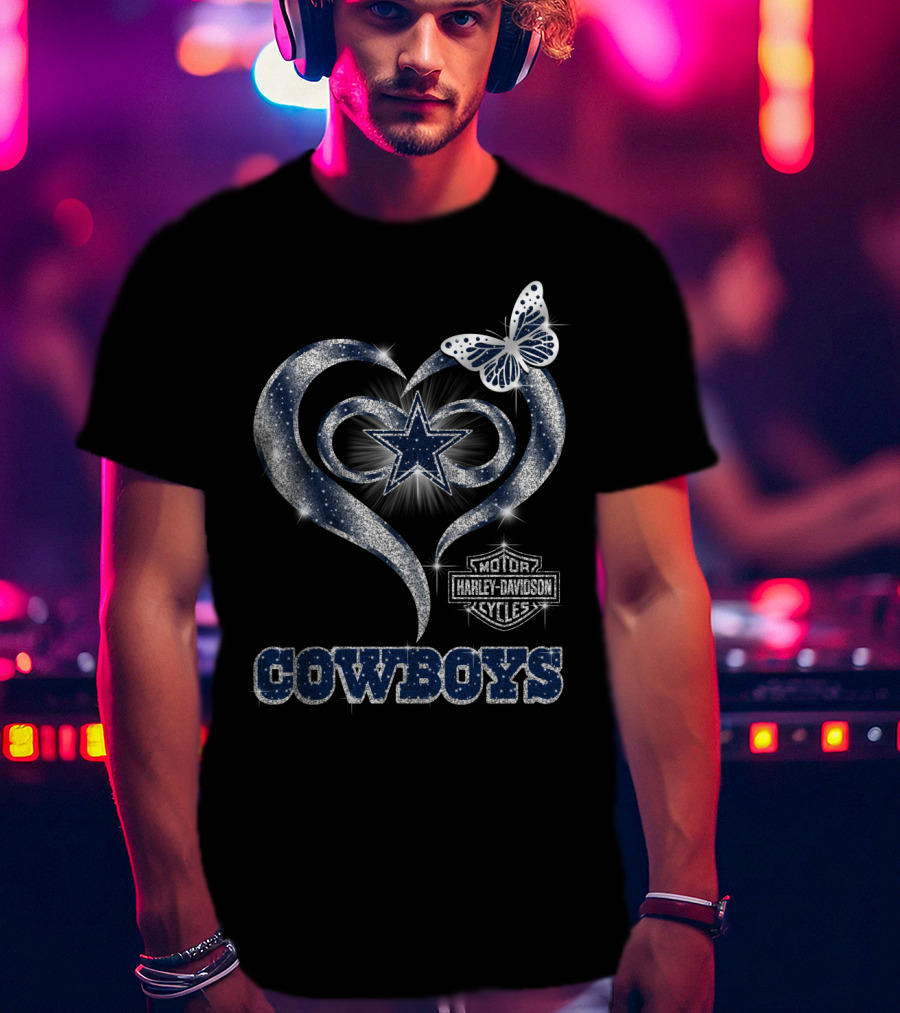 Star Heart Dallas Cowboys Harley Davidson Butterfly T-Shirt