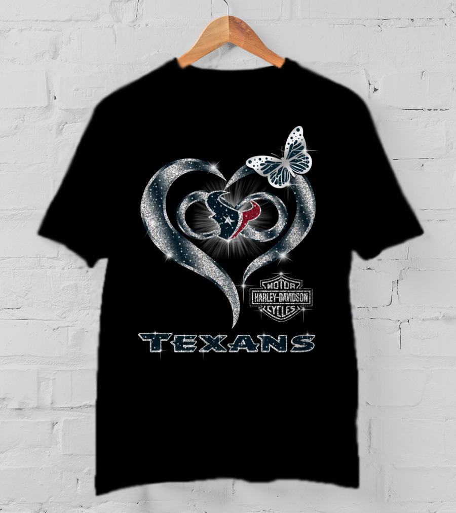 Hlh01 Houston Texans Heart Harley Davidson Cycles Butterfly T-Shirt