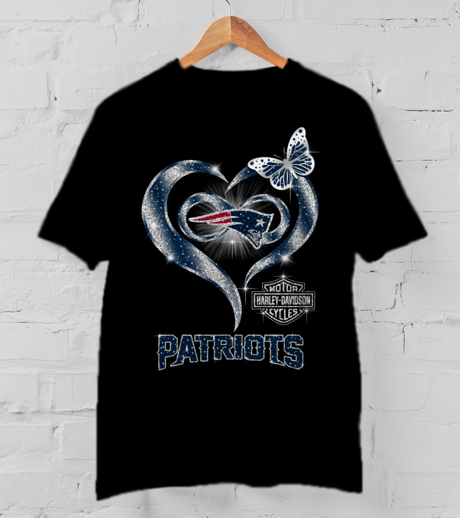 New England Patriots Heart Butterfly Harley Davidson Motor Patriots T-Shirt