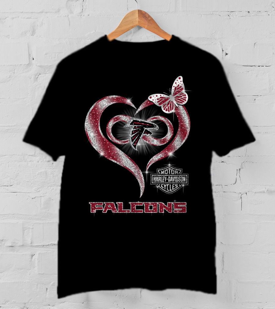 Hlh01 Atlanta Falcons Heart Butterfly Harley Davidson Motorcycles T-Shirt