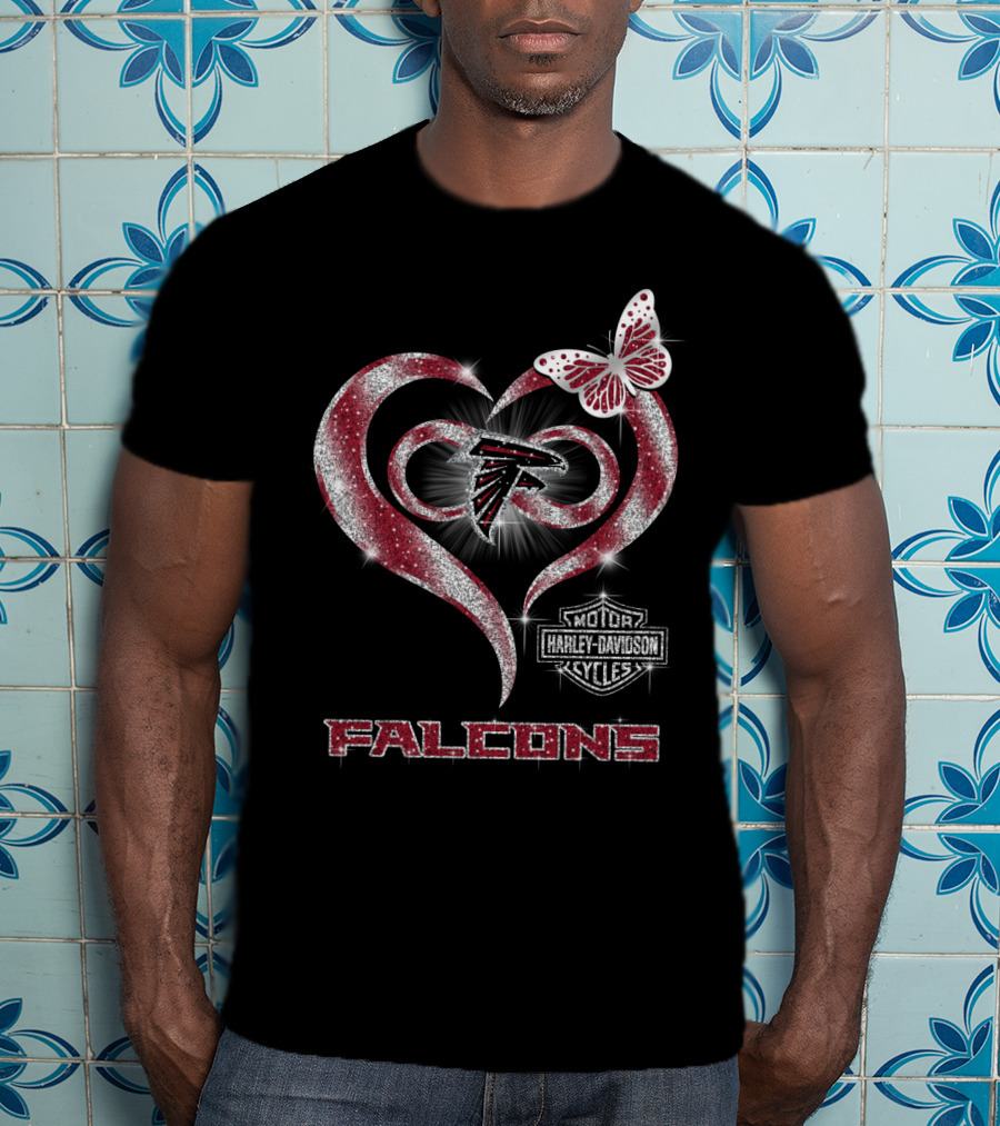 Hlh01 Atlanta Falcons Heart Butterfly Harley Davidson Motorcycles T-Shirt