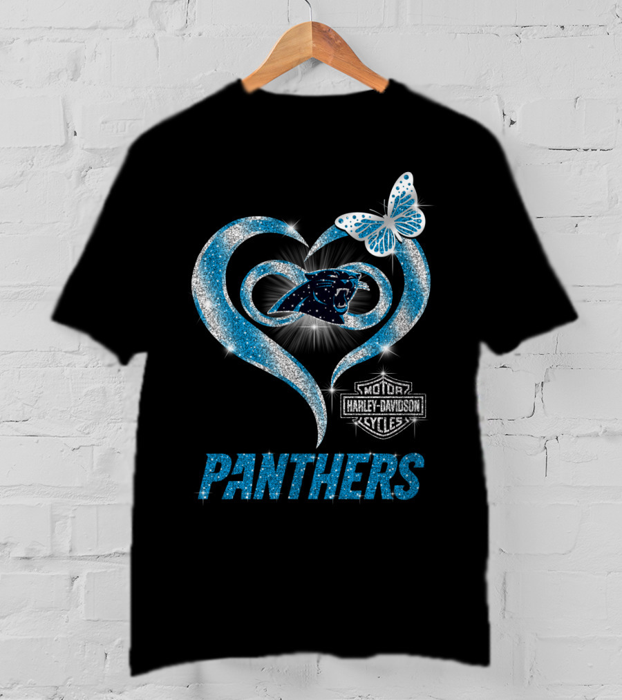 Hlh01 Carolina Panthers Heart Harley Davidson Motorcycles Butterfly T-Shirt
