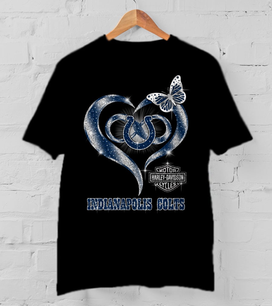 Indianapolis Colts Harley Davidson Heart Logo With Butterfly T-Shirt
