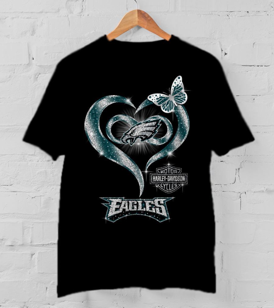 Hlh01 Philadelphia Eagles Harley Davidson Heart Butterfly T-Shirt