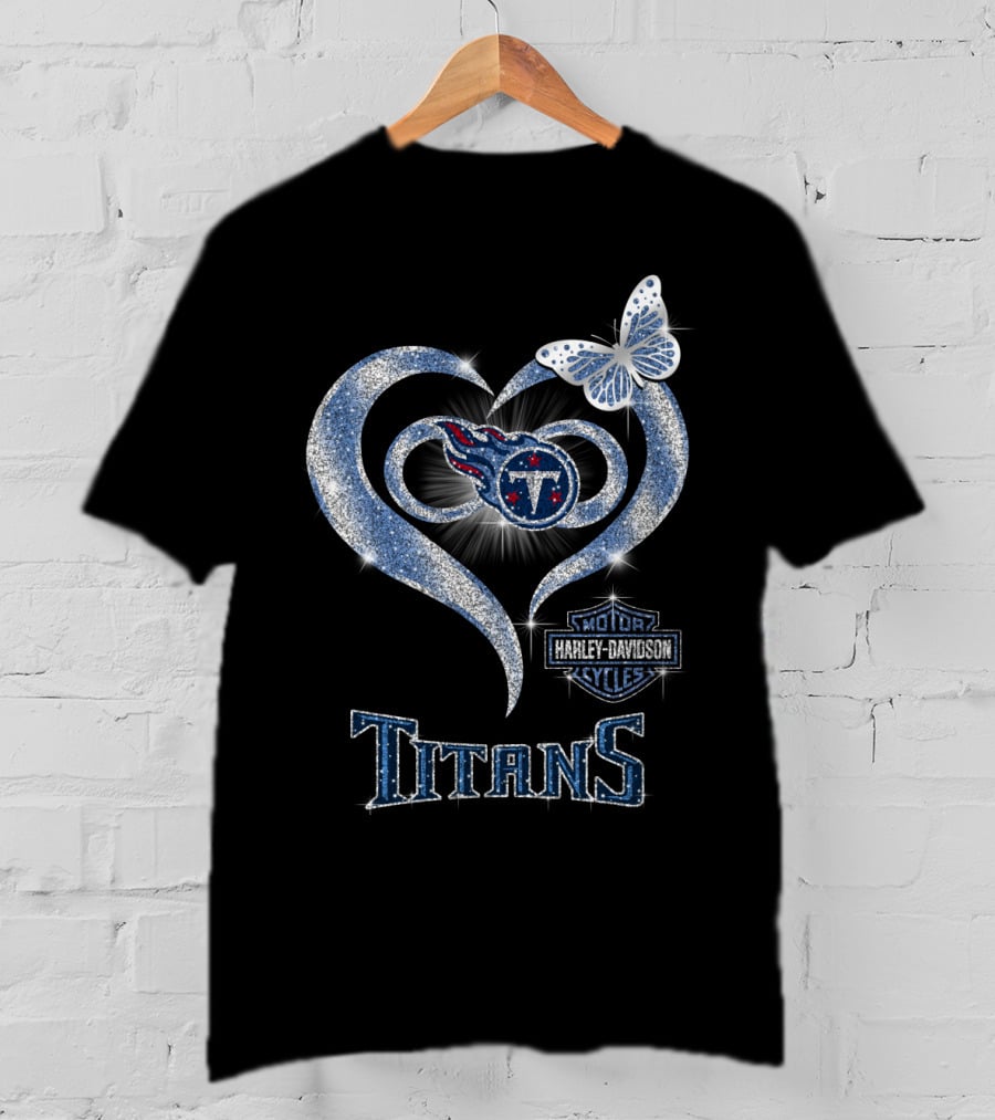Hlh01 Tennessee Titans Heart Butterfly Harley Davidson T-Shirt
