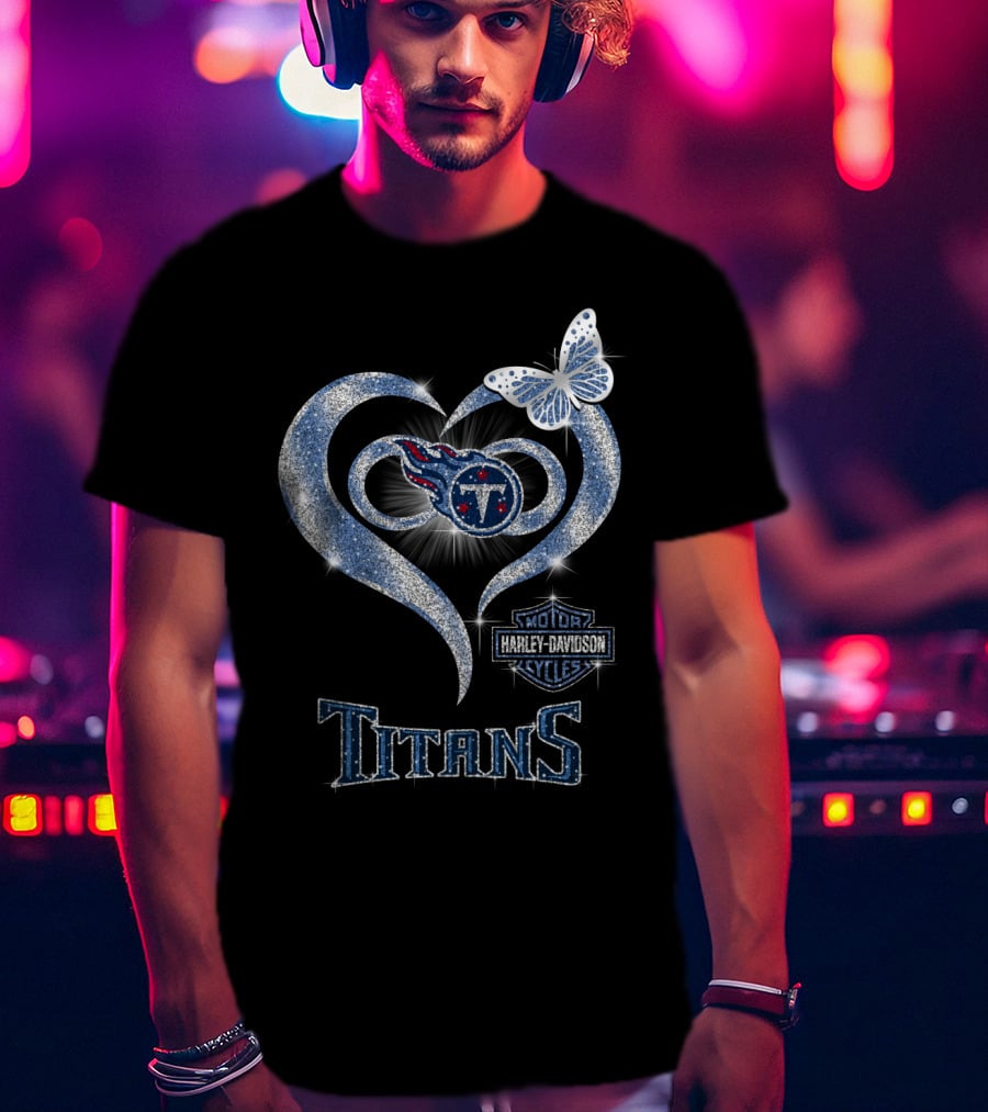 Hlh01 Tennessee Titans Heart Butterfly Harley Davidson T-Shirt