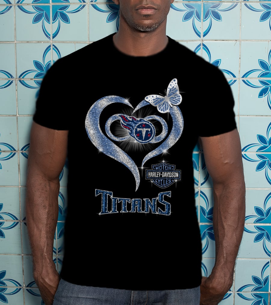 Hlh01 Tennessee Titans Heart Butterfly Harley Davidson T-Shirt
