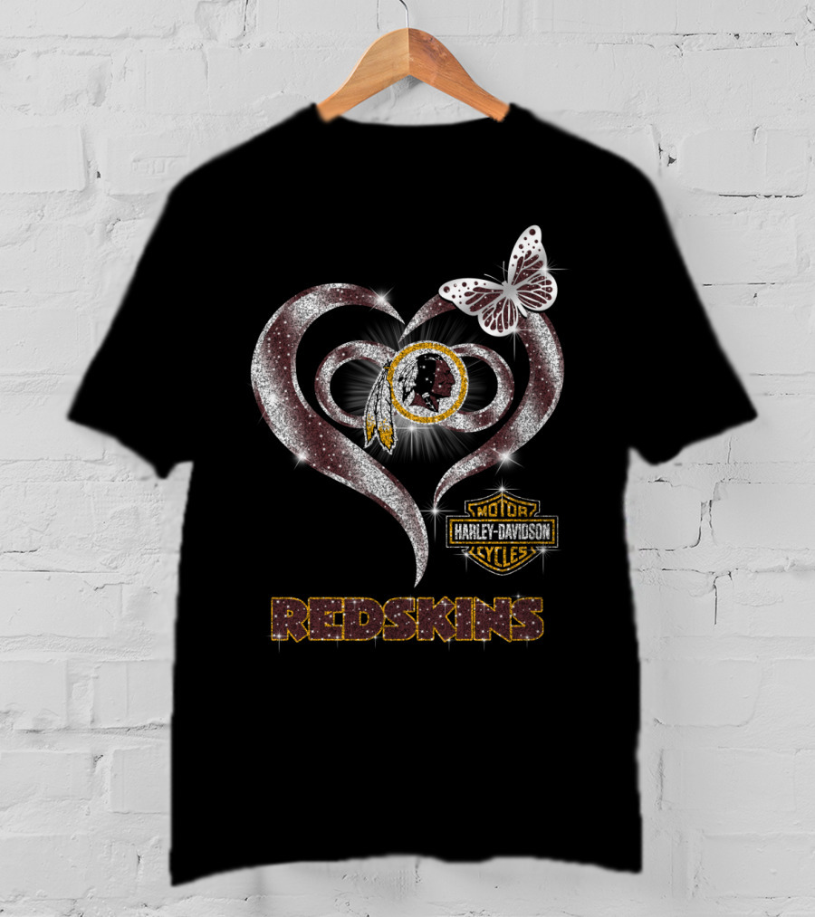 Hlh01 Washington Redskins Harley Davidson Heart Butterfly T-Shirt