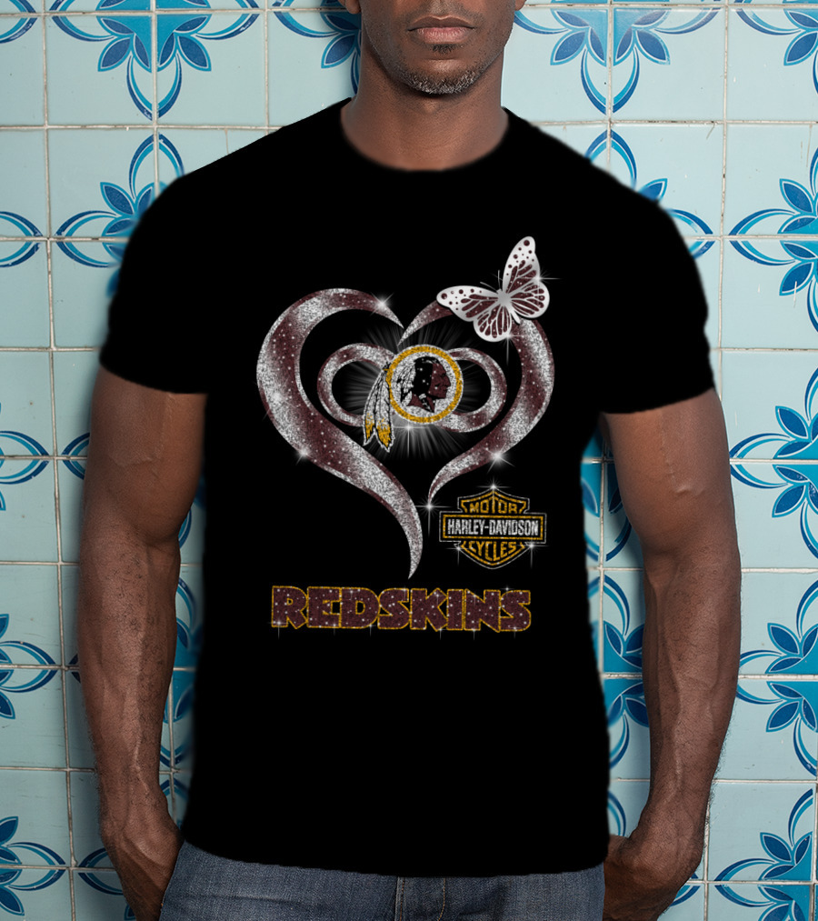 Hlh01 Washington Redskins Harley Davidson Heart Butterfly T-Shirt
