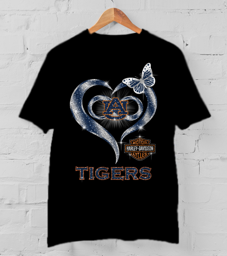 Hlh01 Auburn Tigers Harley Davidson Heart Butterfly T-Shirt