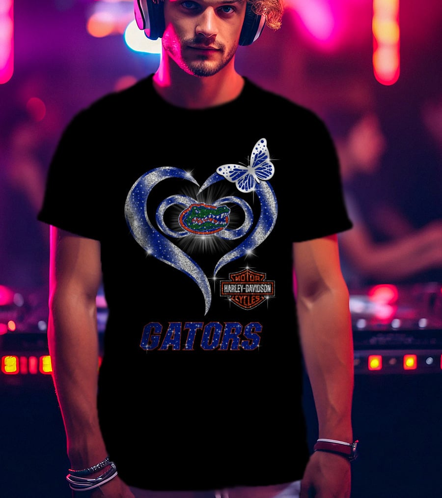 Hlh01 Florida Gators Harley Davidson Heart Butterfly T-Shirt