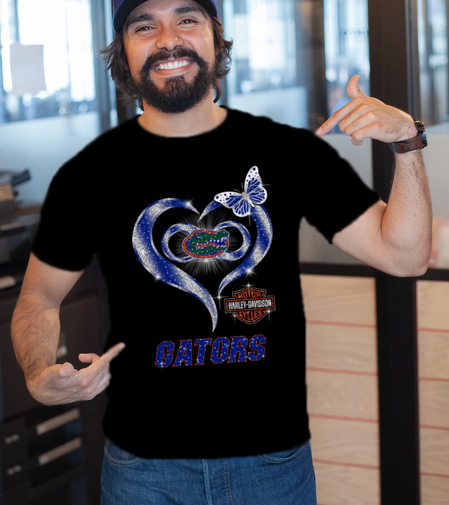 Hlh01 Florida Gators Harley Davidson Heart Butterfly T-Shirt