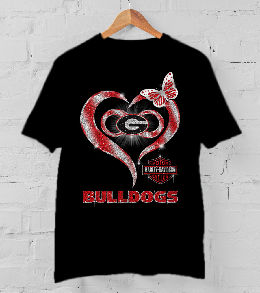 Hlh01 Georgia Bulldogs Heart Harley Davidson Styles Butterfly T-Shirt