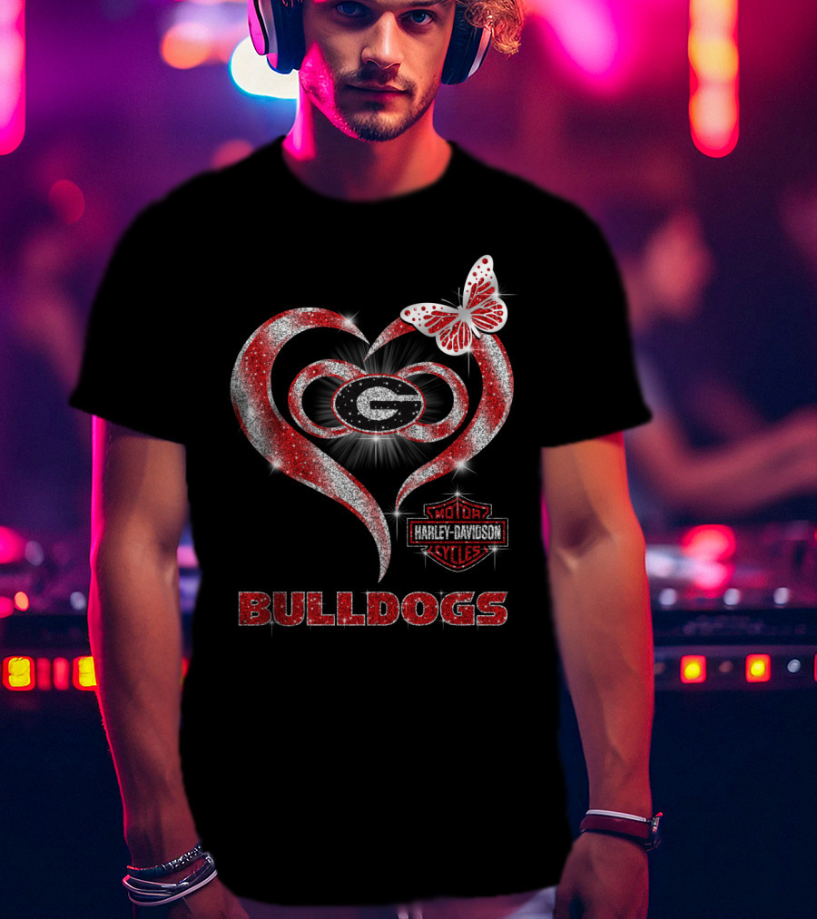 Hlh01 Georgia Bulldogs Heart Harley Davidson Styles Butterfly T-Shirt