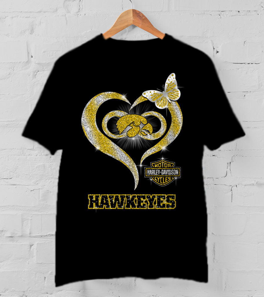 Hawkeyes Heart Harley Davidson Butterfly Sparkle T-Shirt