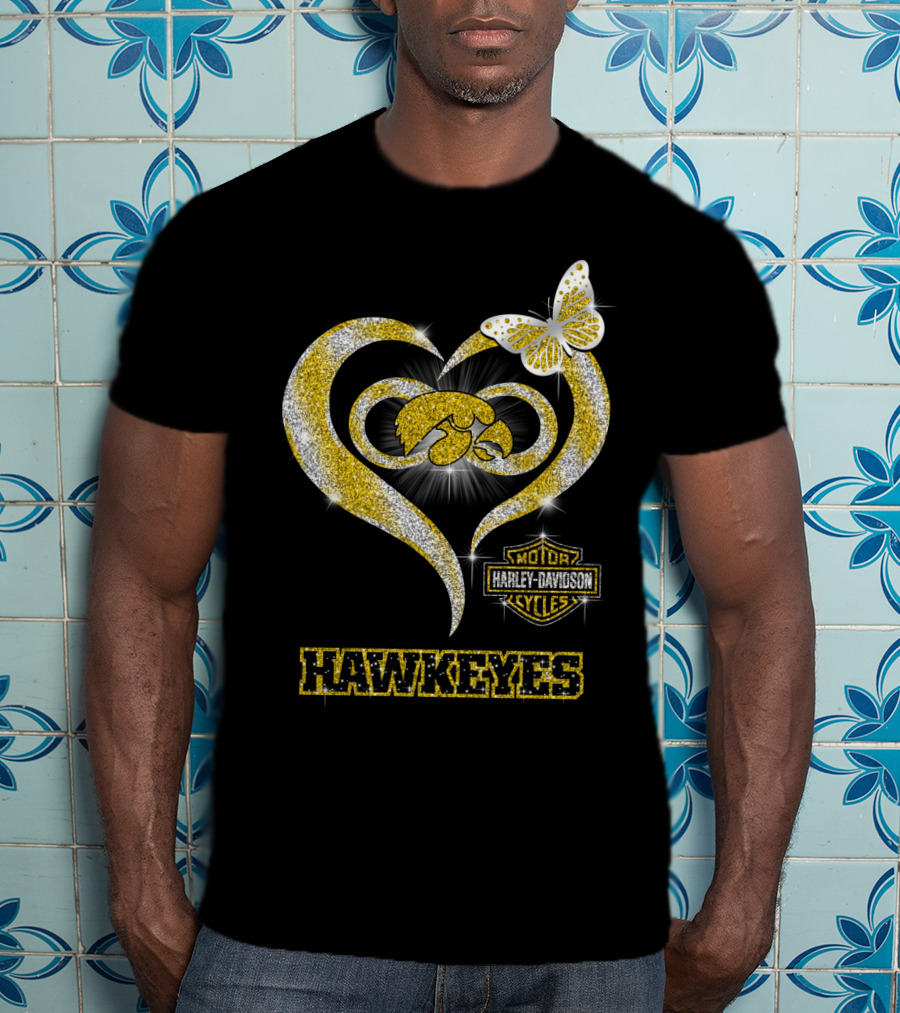 Hawkeyes Heart Harley Davidson Butterfly Sparkle T-Shirt