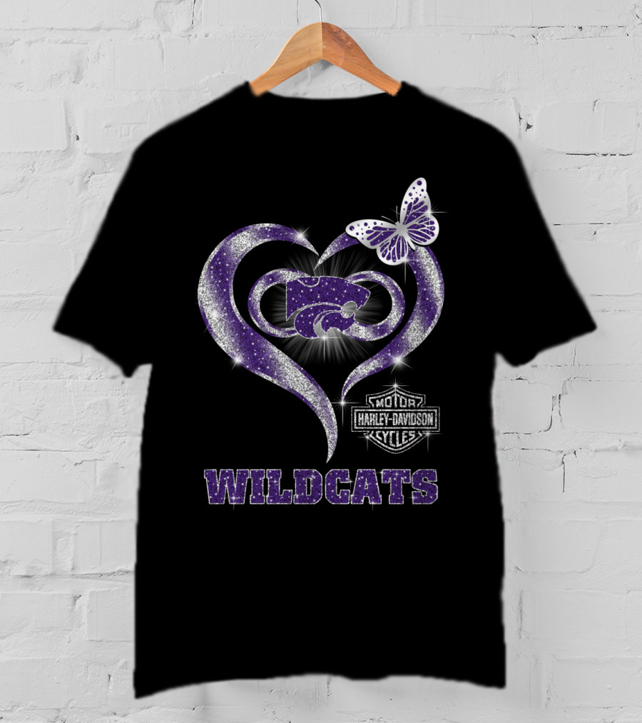 Kansas State Wildcats Heart Butterfly Harley Davidson Motor Cycles T-Shirt