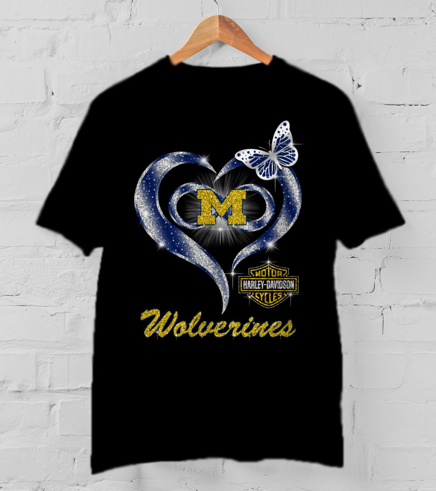 Hlh01 Michigan Wolverines Heart M Harley Davidson Butterfly T-Shirt