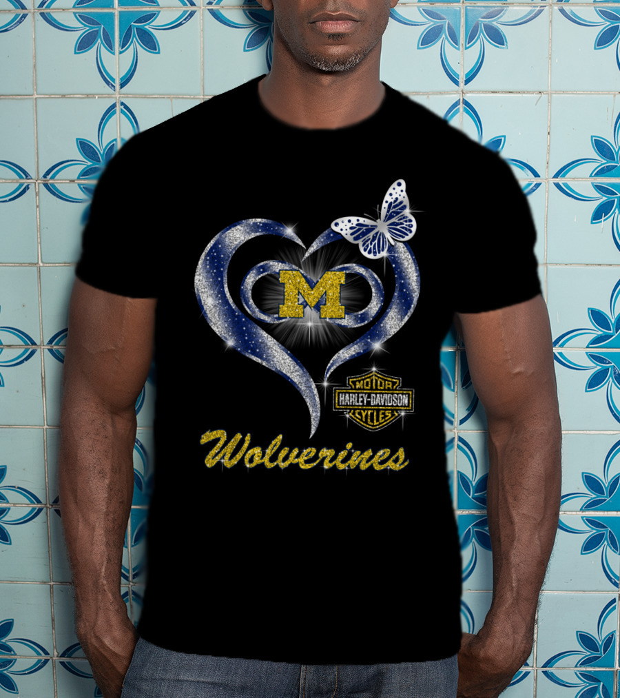 Hlh01 Michigan Wolverines Heart M Harley Davidson Butterfly T-Shirt