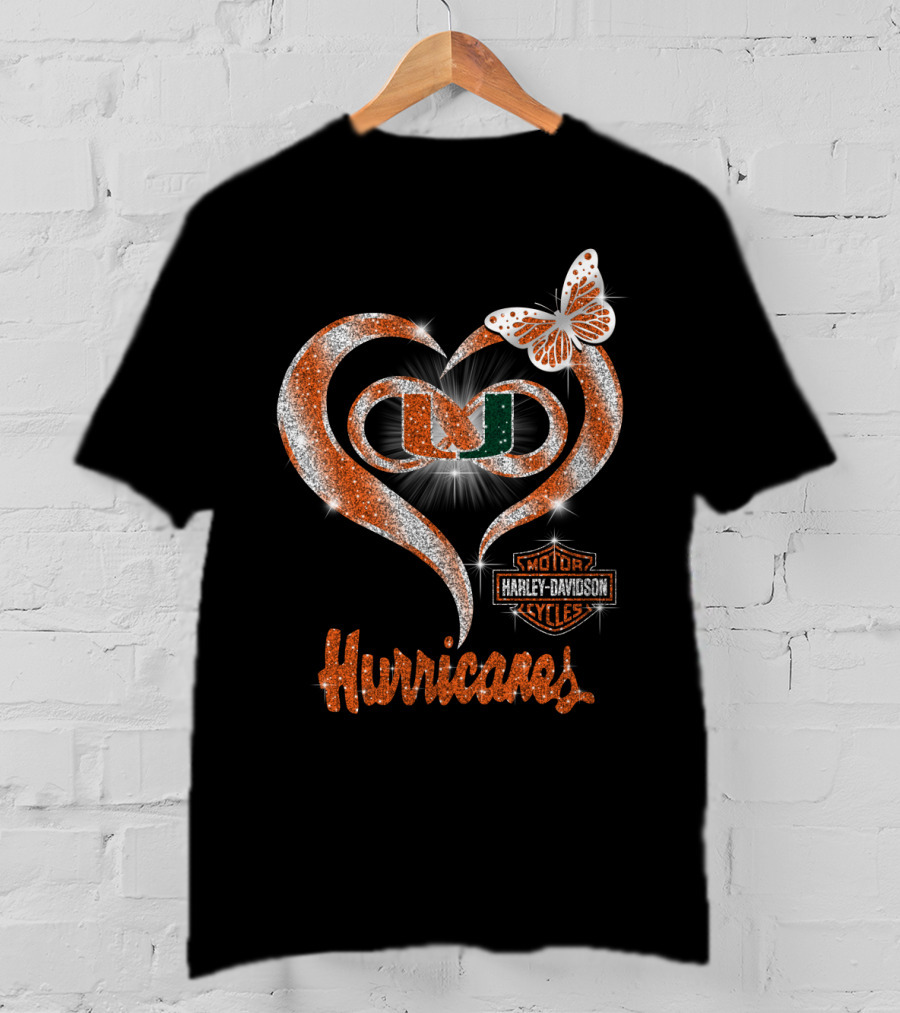 Miami Hurricanes U Heart Harley Davidson Butterfly Sparkle T-Shirt