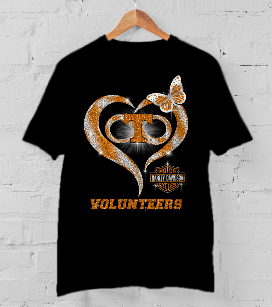 Tennessee Volunteers Harley Davidson Heart Butterfly T-Shirt