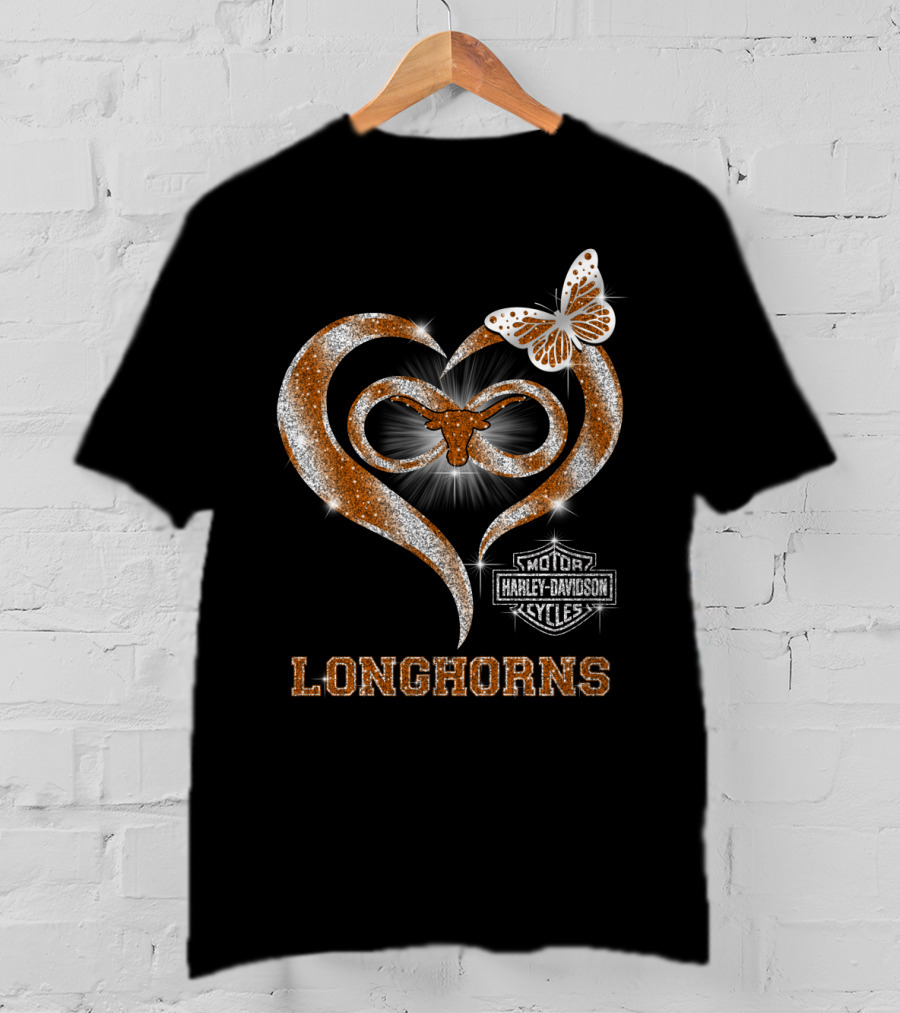 Hlh01 Texas Longhorns Harley Davidson Motorcycles Butterfly T-Shirt