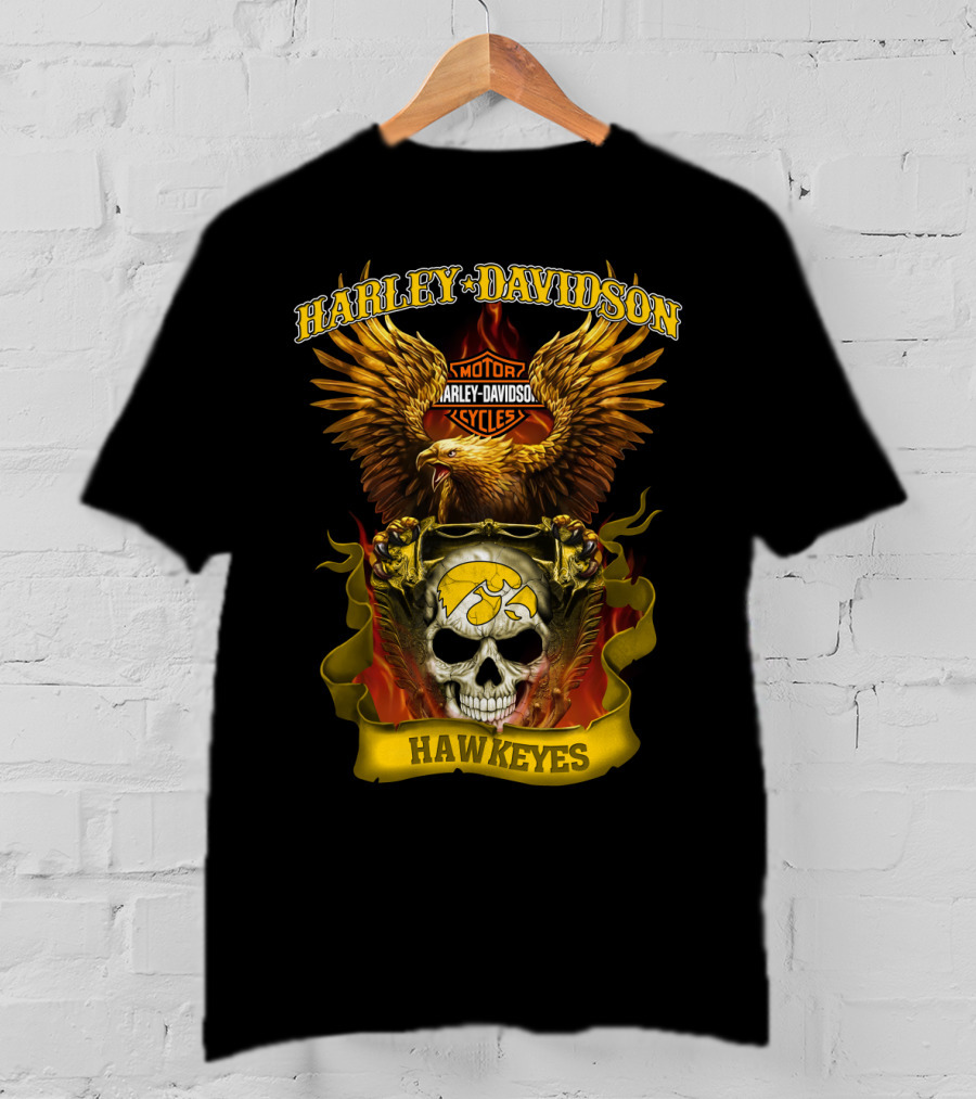 Harley Davidson Motorcycles Hawkeyes Iowa Hawkeyes Eagle Skull Flame T-Shirt