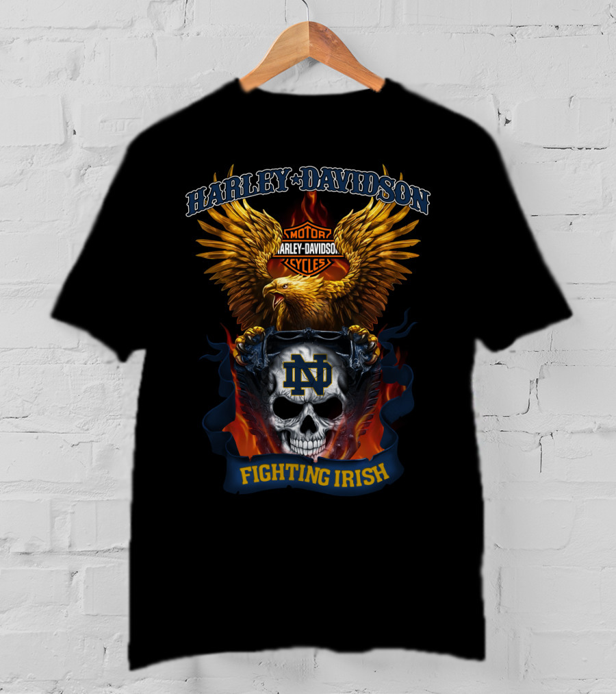Harley Davidson Eagle Notre Dame Fighting Irish Skull T-Shirt
