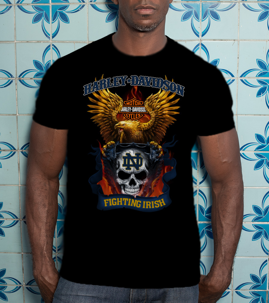 Harley Davidson Eagle Notre Dame Fighting Irish Skull T-Shirt