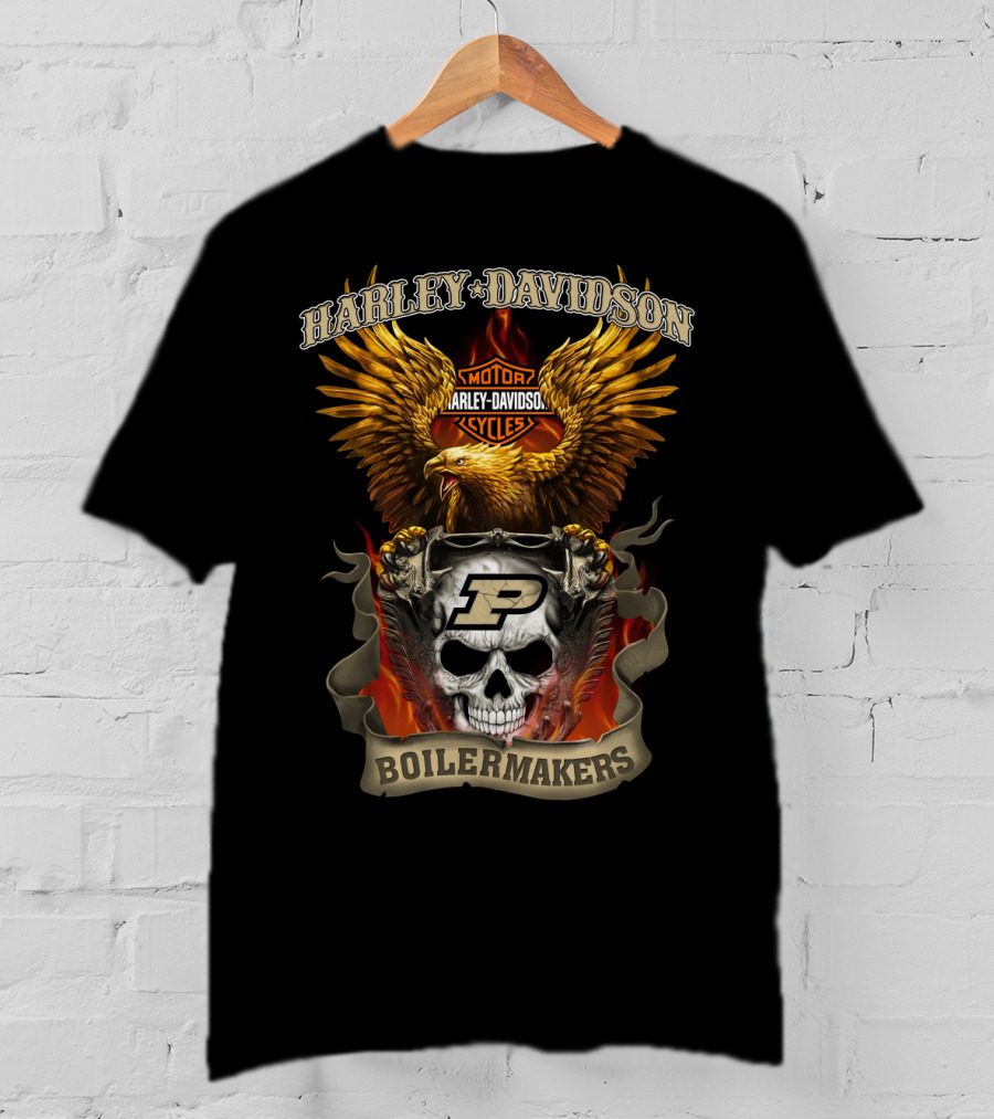 Harley Davidson Motorcycles Eagle Purdue Boilermakers Skull T-Shirt