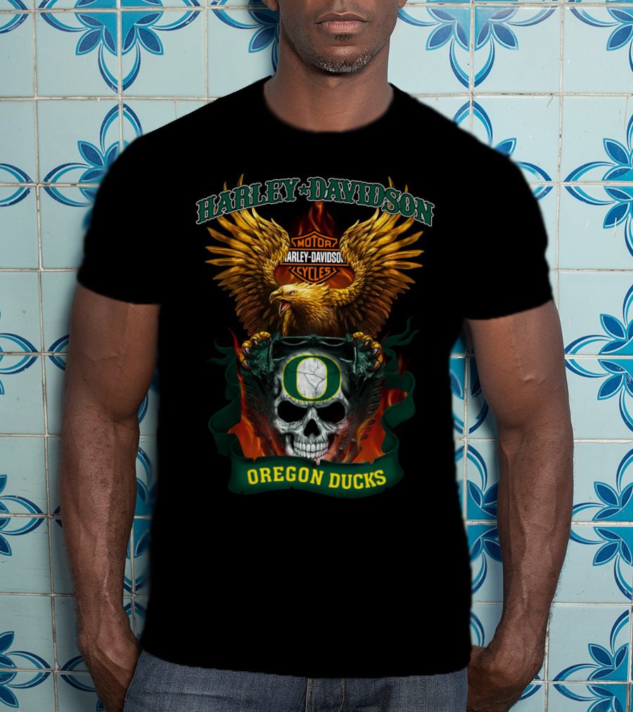 Harley Davidson Oregon Ducks Skull And Eagle T-Shirt