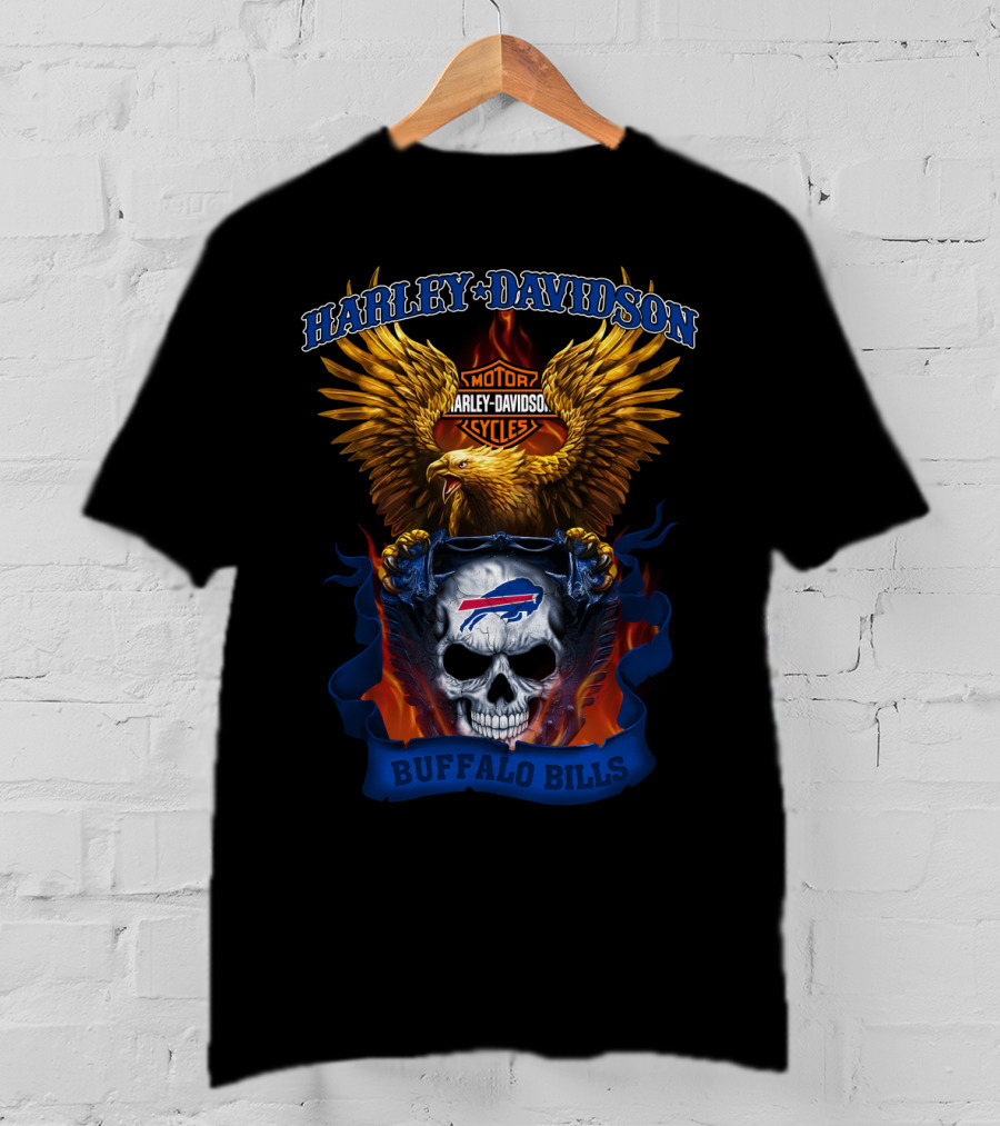 Harley Davidson Motorcycles Buffalo Bills Skull And Eagle T-Shirt