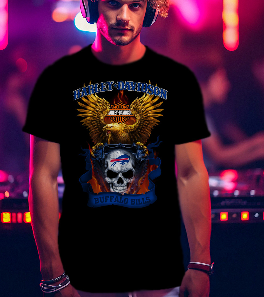 Harley Davidson Motorcycles Buffalo Bills Skull And Eagle T-Shirt