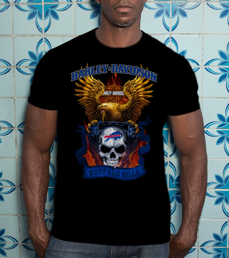 Harley Davidson Motorcycles Buffalo Bills Skull And Eagle T-Shirt