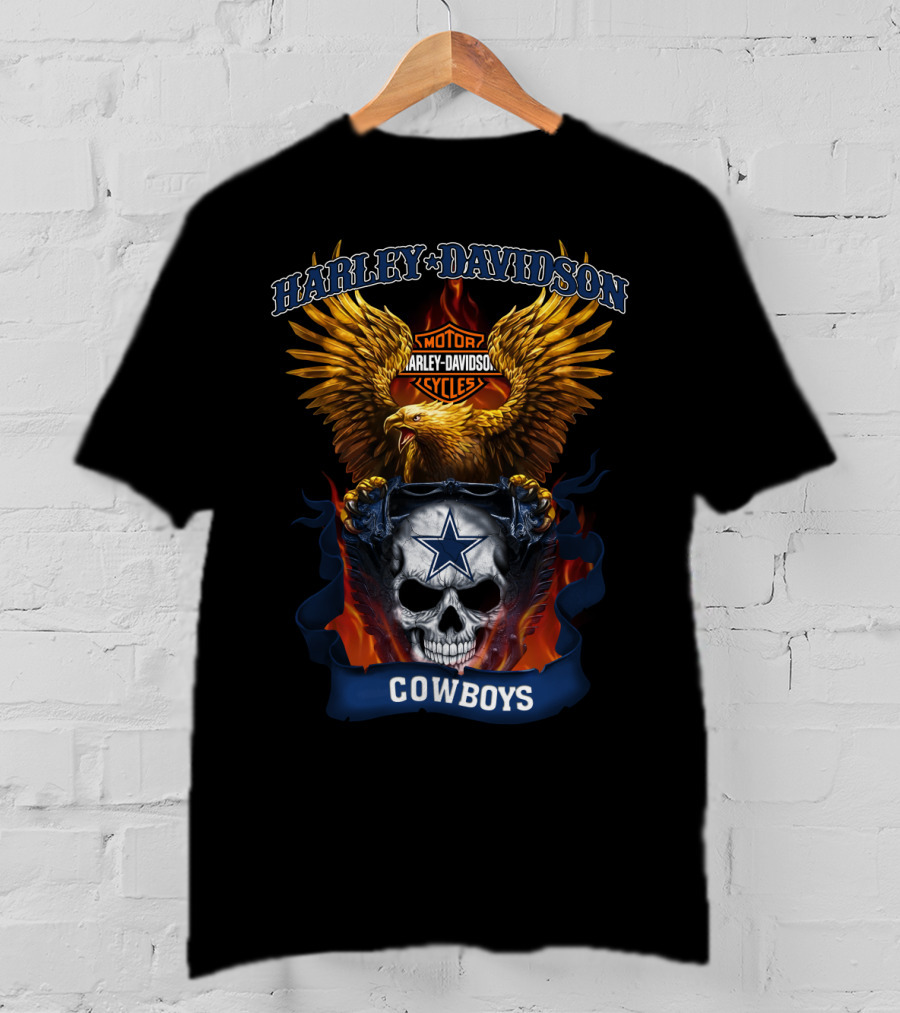 Harley Davidson Motor Cycles Eagle Skull Star Cowboys T-Shirt