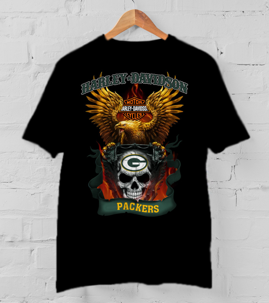 Harley Davidson Motorcycles Green Bay Packers Eagle Skull T-Shirt