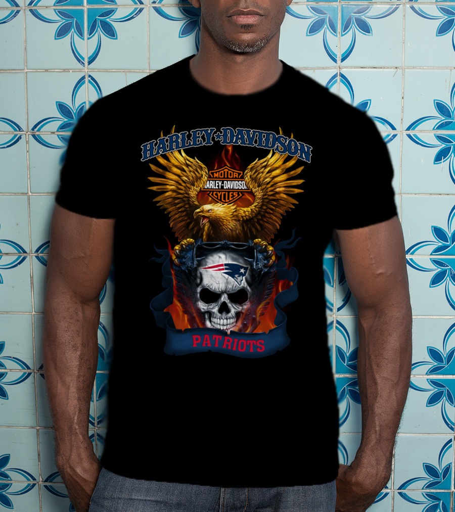 Harley Davidson Motor Cycles Eagle Skull Patriots T-Shirt